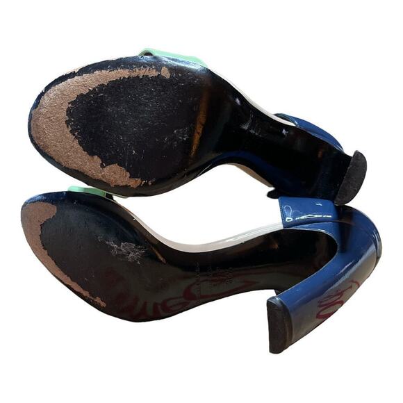 Nicholas Kirkwood Navy Neon Green Patent Leather Heels Pumps Women's Size 38.5/8 - Picture 6 of 11